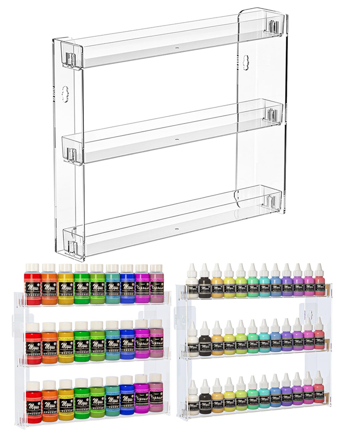 MAYCREATE® 2Pack 3 Tier Display Rack, Clear Paint Rack Wall-Mount (No Drill), Acrylic Craft Paint Storage Organizer, Miniature Holder for 2oz Bottle, Nail Polish Organizer, Badges, Mini Figures MAYCREATE® 2Pack 3 Tier Display Rack, Clear Paint Rack Wall-Mount (No Drill), Acrylic Craft Paint Storage Organizer, Miniature Holder for 2oz Bottle, Nail Polish Organizer, Badges, Mini Figures